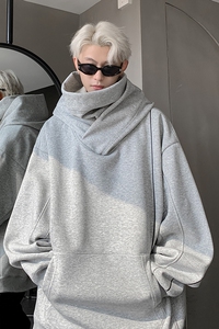 现货1014-WY796-P88社恐卫衣男秋冬季美式机能风高领连帽加绒加厚图片