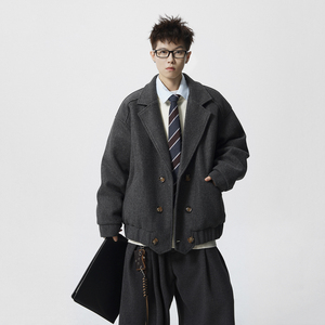 现货1014-FY013~短款呢子外套男秋冬新款美式毛呢夹棉外套，女装短外套，星座1014