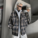 现货1014-WT6201-p118假两件小香风外套男秋款连帽格子毛呢外套，女装短外套，星座1014