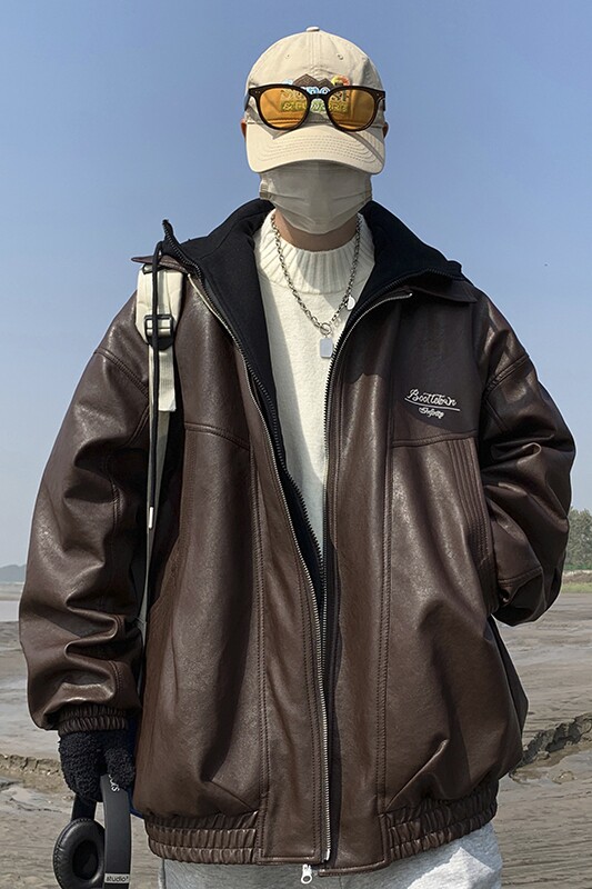 1014-PY987-p148连帽假两件夹棉皮衣男士棉服男秋冬季限178,男装皮衣,星座1014