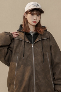 现货1014-MY7709-P148扎染皮棉衣女秋冬美式高街宽松假两件图片