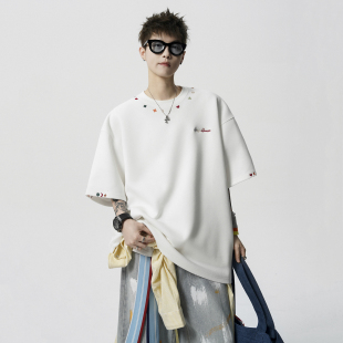 P48 T408 重磅刺绣短袖 T恤男夏季 宽松男 爆款 美式 现货1014