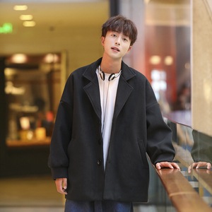 现货1014-F001-P108-秋冬毛呢大衣男韩版潮流中长款风衣外套图片