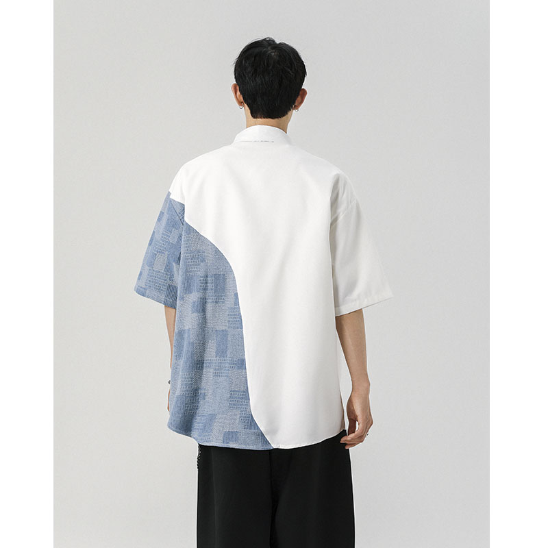 现货1014~CS07~P48~2025夏季新款撞色五分袖寸衫夏季男士短袖衬衫,男装衬衫,星座1014