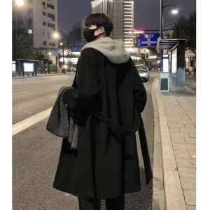 现货1014-FY631-P138~2025新款假两件可拆卸连帽毛呢夹棉大衣,男服装怎么搭配衣服图片