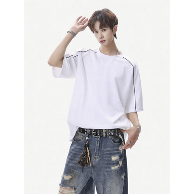 现货 1014-FT010-特批25-高品质织带设计感短袖T恤男