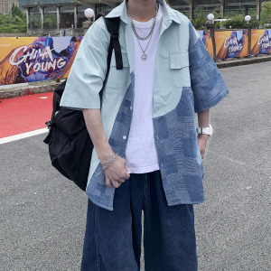 wassup happy盐系男友风短袖衬衫男款夏季潮流高级感撞色工装外套图片