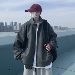 现货1014-PJK52-P98~2025春秋新款双拉链大口袋皮衣夹克男图片