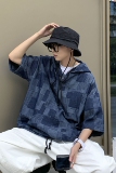 1014-T2168-P55-2023夏季薄款格子牛仔短袖连帽卫衣ins超火cec，男装T恤，星座1014