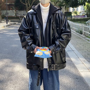 现货1014-PY876-P1482025秋冬新款加棉加厚假两件连帽皮衣图片