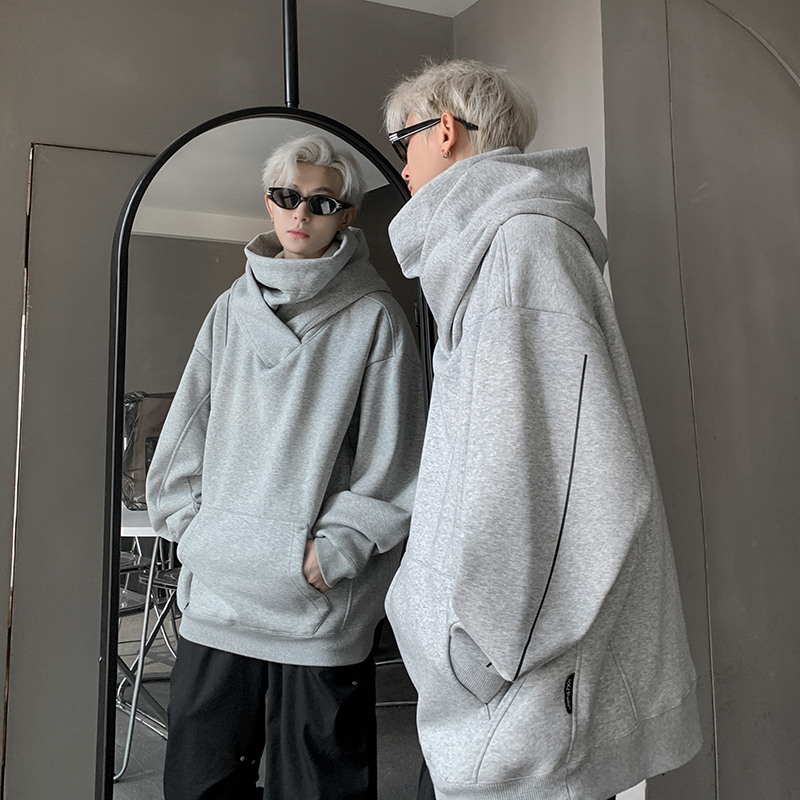 现货1014-WY796-P88社恐卫衣男秋冬季美式机能风高领连帽加绒加厚，男装卫衣，星座1014