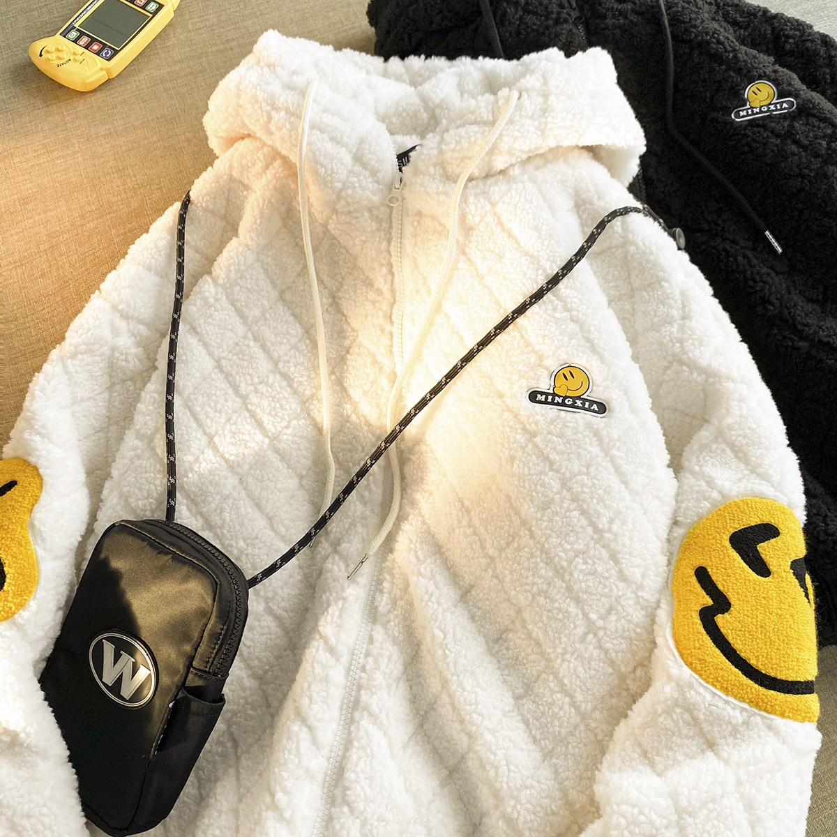 现货MY8029羊羔毛开衫连帽男秋冬季潮流ins宽松棉衣外套P138限158，男装棉衣，星座1014