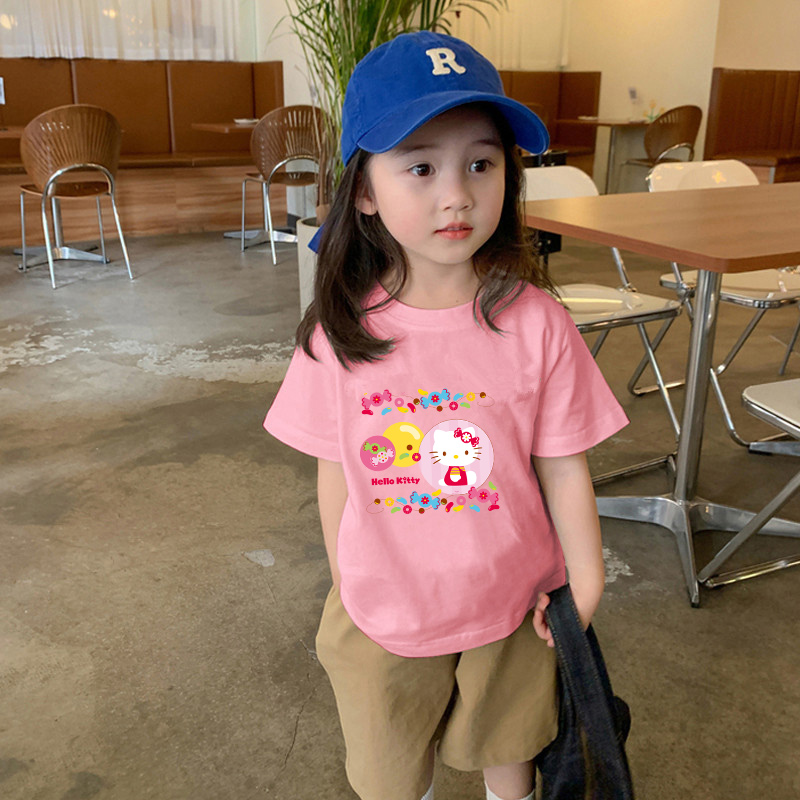 糖果凯蒂猫卡通印花休闲童装圆领短袖儿童宝宝套头衫打底衫夏装潮