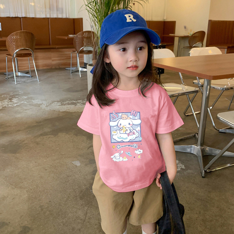 童装短袖t恤女ins潮纯棉2023白色女童设计感宽松打底衫夏装上衣