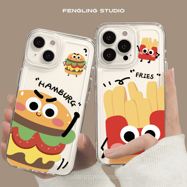 可爱薯条iPhone16promax苹果17pro新款小米15华为pura70适用opporeno14荣耀400一加13情侣vivoX200透明手机壳