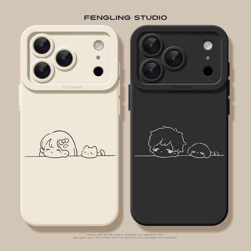 女孩猫咪iPhone17苹果16promax小米15华为pura80适用mate70简约vivox200s红米k90创意oppofindx9情侣14手机壳