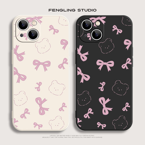 蝴蝶结小熊iPhone17promax苹果16华为p80小米15pro新款nova13可爱适用oppo荣耀200红米k90一加ace6少女手机壳