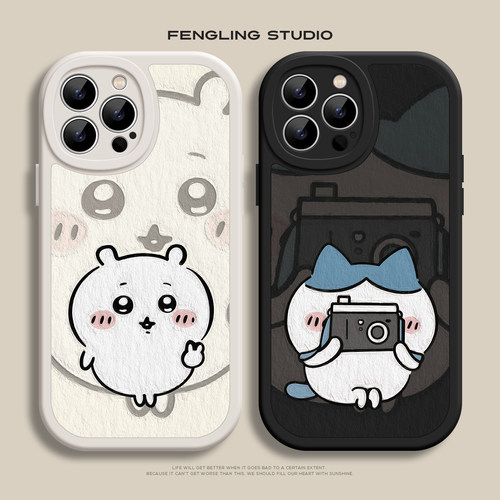 chiikawa小八拍照iPhone16promax苹果14小米15华为mate70pro吉伊13红米K80适用oppo荣耀90vivoX200情侣手机壳