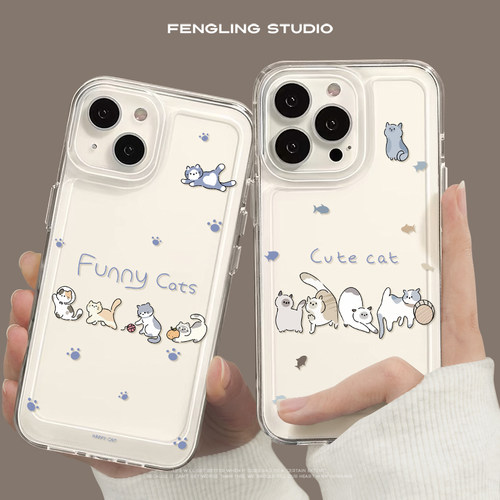 有趣的猫iPhone17promax苹果16小米15新款华为nova14适用mate80可爱荣耀500透明oppofindx9女生vivos50手机壳