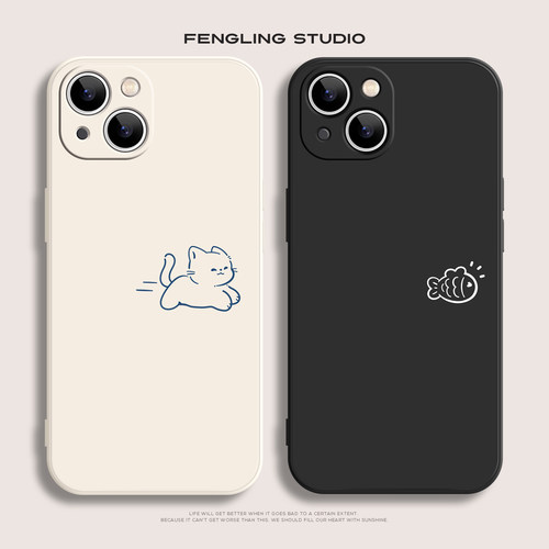 猫猫与鱼iPhone17promax苹果16小米15pro华为Pura70新款mate70情侣适用oppo红米k80荣耀400可爱vivoS30手机壳