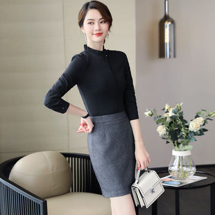 酒店服务员工作服秋冬季长袖女职业衬衫饭店餐饮前台收银套装衬衣