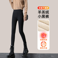 羊羔绒加厚女裤高腰八分小个子打底裤秋冬季加绒外穿黑色保暖棉裤