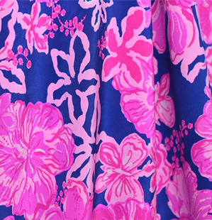 手绘珊瑚花 双绉16姆100丝138宽 大牌lilly莉丽手绘系列定织美式