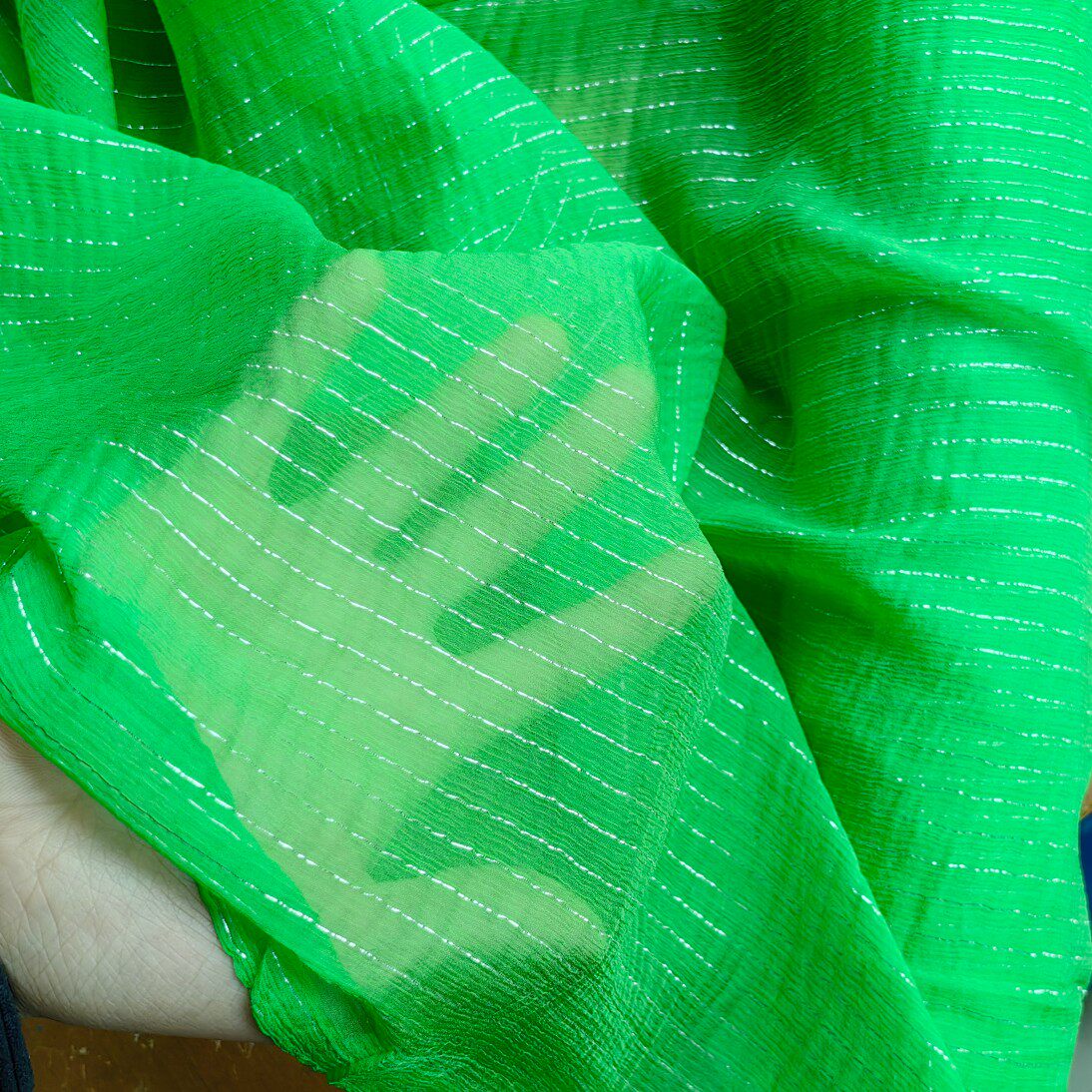 果绿 织金真丝顺纡乔其纱8姆100丝110门幅