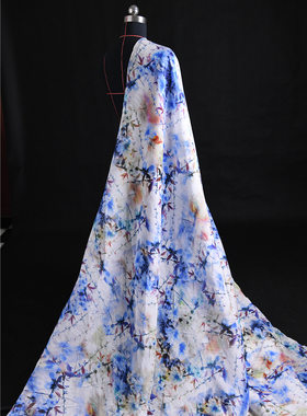 桃花岛 古风油画 超美真丝亚麻14姆55丝45亚麻138宽 设计师布料