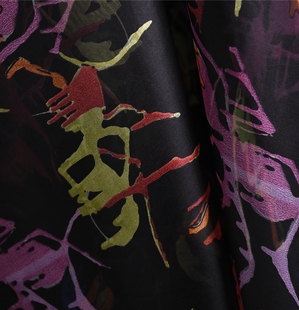 涂鸦蚂蚁 大牌订单尾货手绘真丝欧根纱8姆100丝138宽 设计师布料