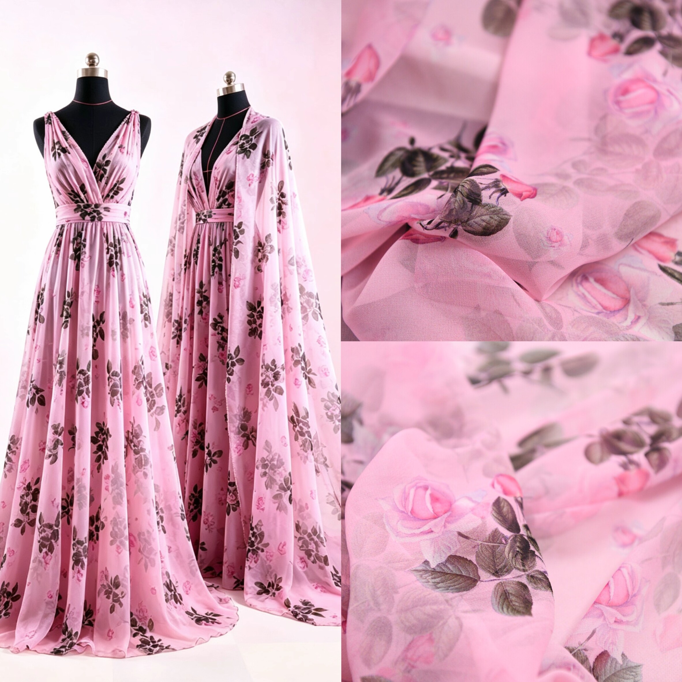 ROSÉ BRUME 粉雾玫瑰 品牌订单真丝面料乔其纱 柔雾感漫溢花间