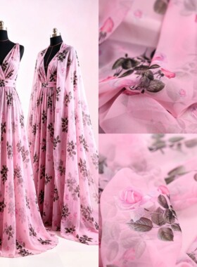 ROSÉ BRUME 粉雾玫瑰 品牌订单真丝面料乔其纱 柔雾感漫溢花间