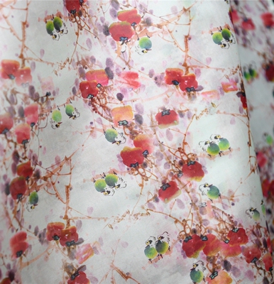 柿子红了。水墨画国风原创设计真丝欧根缎10姆100丝135宽 设计师