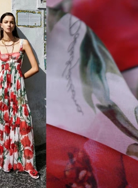 大绘玫瑰  DG品牌设计签名款真丝雪纺8姆100丝138宽 少量尾货