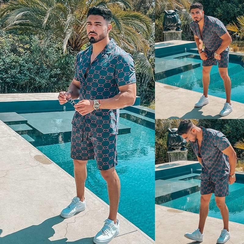 Summer beach loose print short-sleeved shorts men's