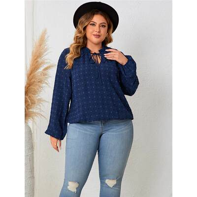 Plus Size Casual Loose Fit V-neck women blouse Pom Pom Top