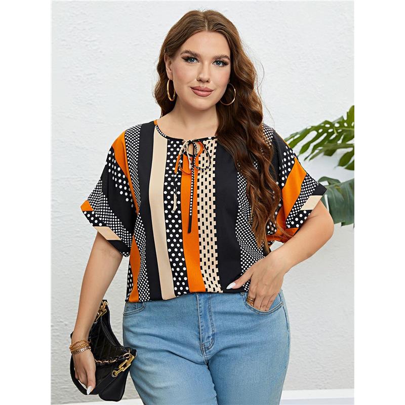 Summer patchwork crewneck loose women's top casual blouse