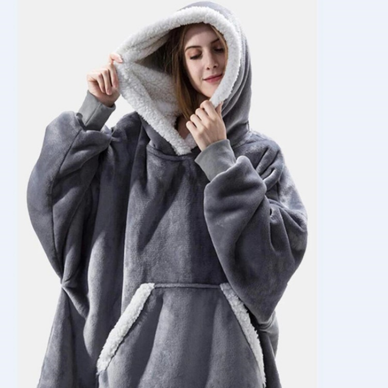 Winter Plush Fleece Wearable Hooded TV Blanket With Sleeves