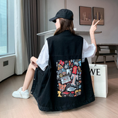 牛仔外套潮 宽松网红百搭减龄无袖 2025春秋时尚 印花牛仔马甲女大码