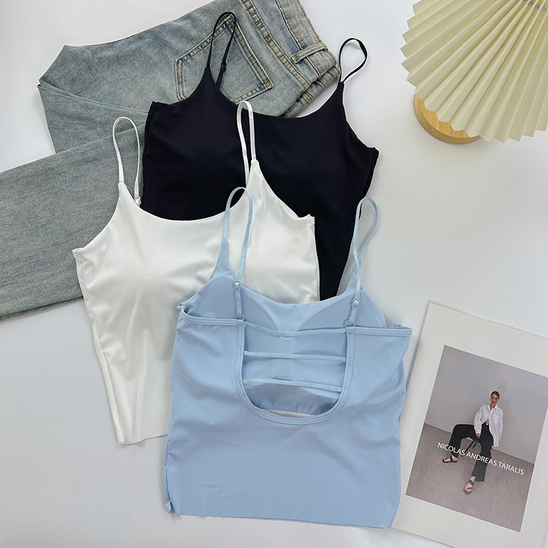 冰丝U型露背镂空背心带胸垫夏季新款纯色基础舒适内搭打底吊带衫,女装/女士精品,背心吊带,淘宝优惠券,粉丝福利购,淘宝优惠卷