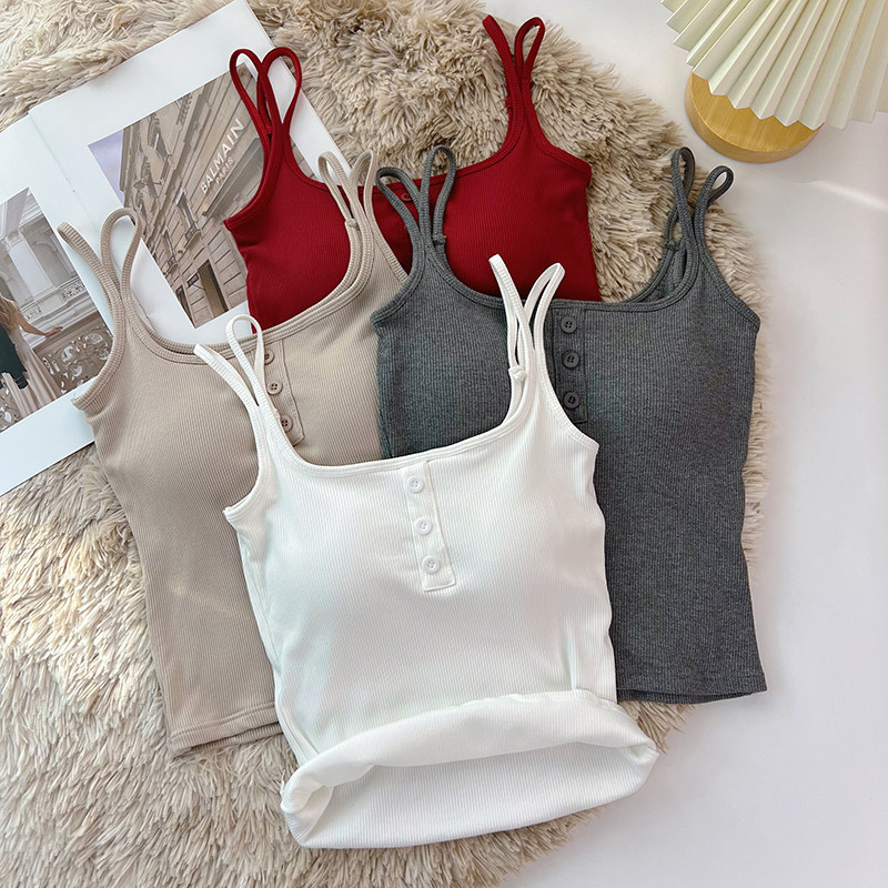 带胸垫吊带背心无袖内搭纽扣