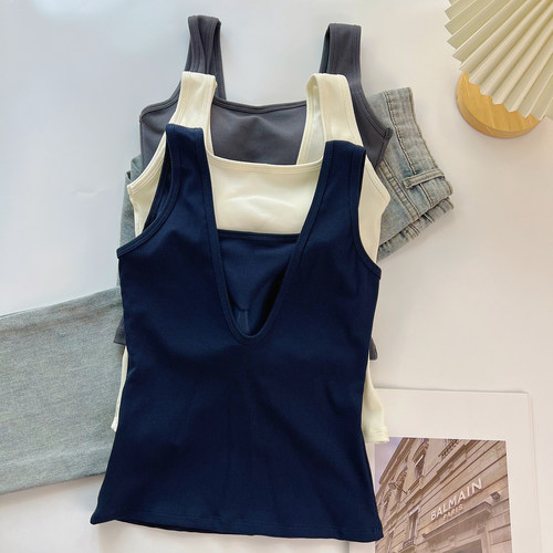 美式露背吊带背心女外穿u型美背