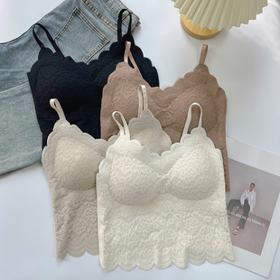 纯欲风蕾丝吊带背心女夏修身 上衣带胸垫设计感外穿内搭潮 显瘦短款
