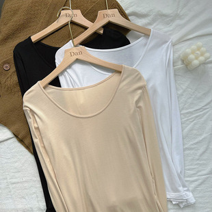 女装 UV低领大圆领木代尔棉上衣春修身 肤色T恤 女长袖 莫代尔打底衫