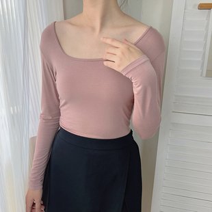 莫代尔U领打底衫女内搭长袖t恤2022新款春秋冬季低领洋气上衣薄款