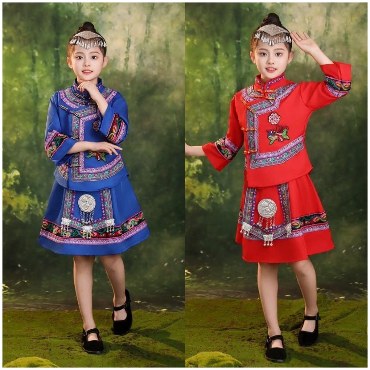 六一儿童表演服广西三月三壮族苗族彝族土家族少数民族舞蹈服饰