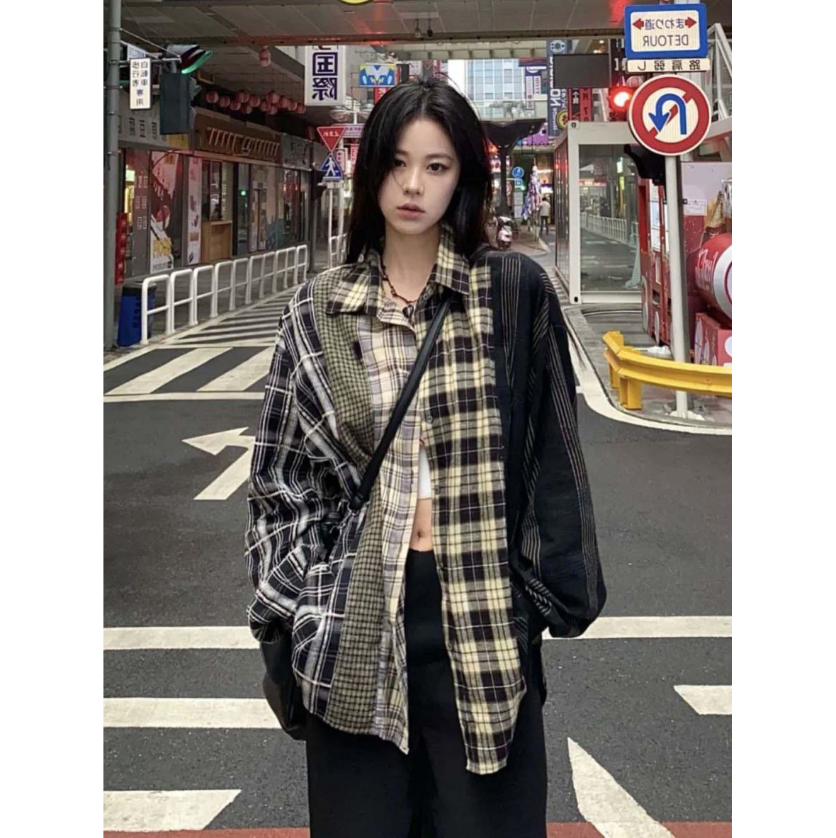 拼接撞色长袖衬衫女宽松