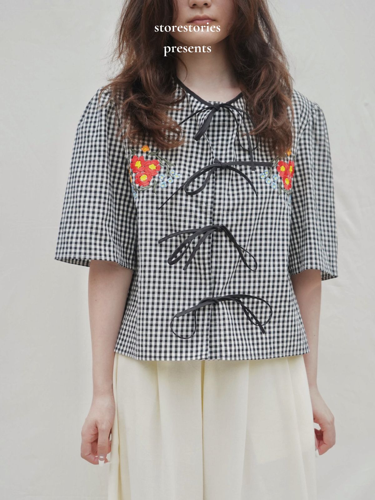 Top格子短袖上衣圆领