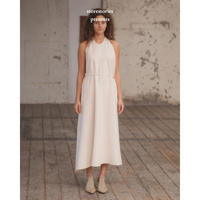 【现货】丹麦Baserange Apron Off-White 蚕丝 挂脖连衣裙 长裙女
