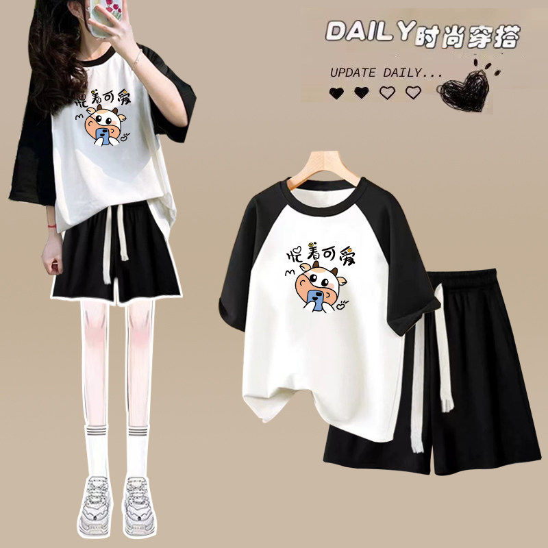 可爱少女运动套装女夏季短袖短裤学生韩版宽松显瘦休闲两件套减龄